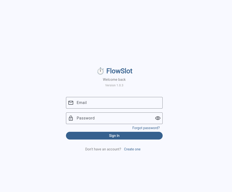 FlowSlot login screen