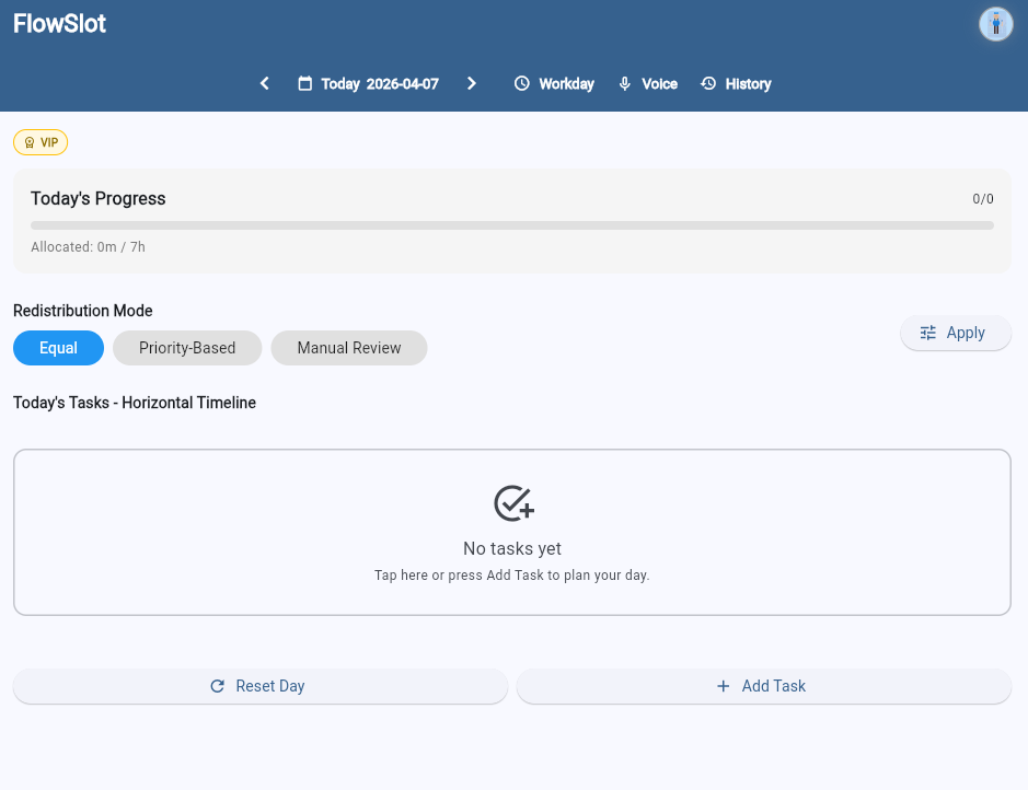 FlowSlot empty planner screen
