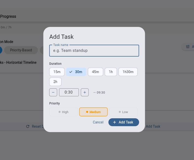 FlowSlot add task dialog